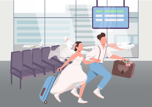 Recém-casados no terminal do aeroporto  Ilustração