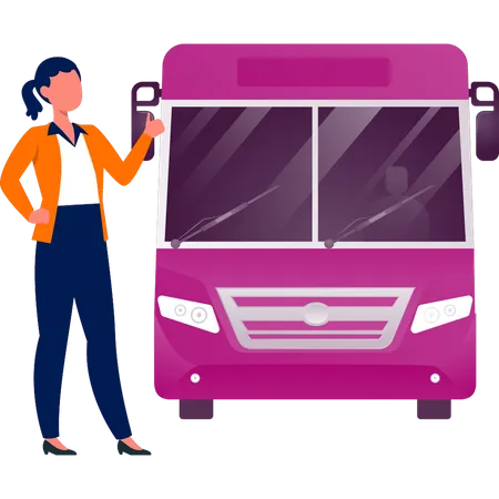 Hospedeira de ônibus em pé com ônibus  Ilustração