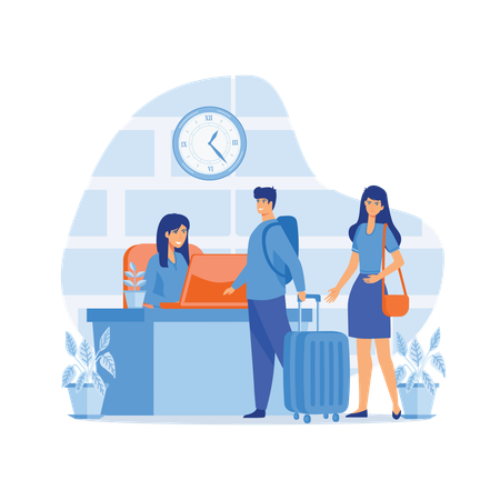 Receptionist guides people during their hotel stay  Illustration