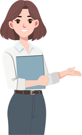 Receptionist invites customers into store  Illustration