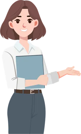 Receptionist invites customers into store  Illustration