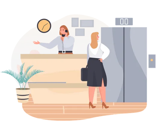 Receptionist Standing At Reception  Illustration