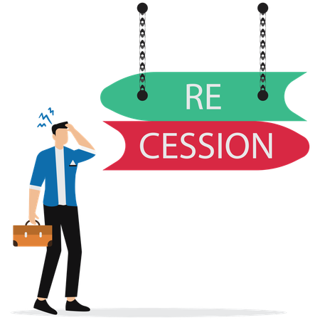 Recession ahead sign global economic crisis with businessman  Illustration