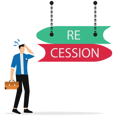 Recession ahead sign global economic crisis with businessman  Illustration