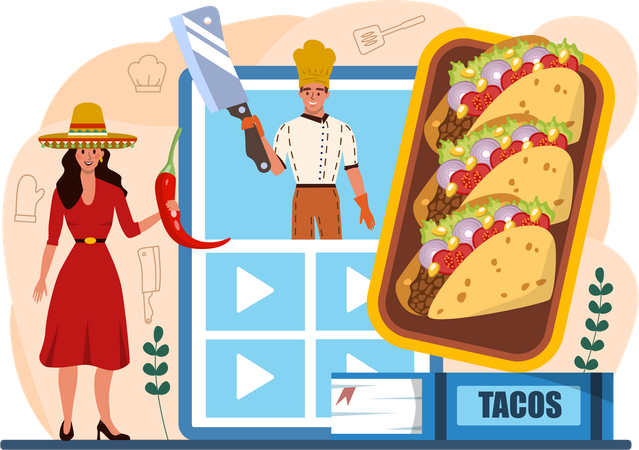 Receta de tacos en línea  Ilustración