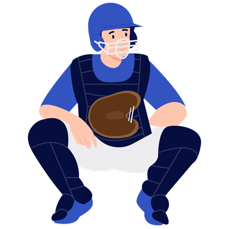 Receveur de baseball accroupi  Illustration