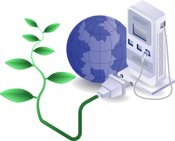 Recharge de voiture électrique écologique et verte à partir de panneaux solaires  Illustration