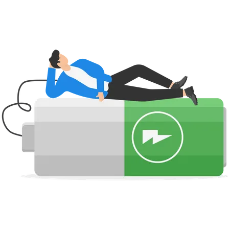 Recharge Yourself Refresh Or Recover After Tried Exhausted Or Burn Out Charge Full Energy Or Supply Motivation Concept Exhausted Overworked Businessman Plug Electric To Recharge Energy Illustration