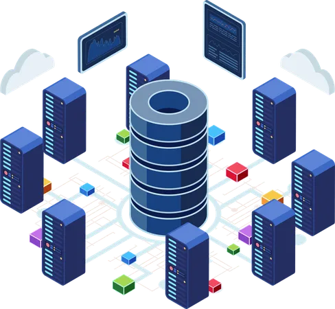 Rechenzentrum mit Servern und Netzwerkanbindung  Illustration