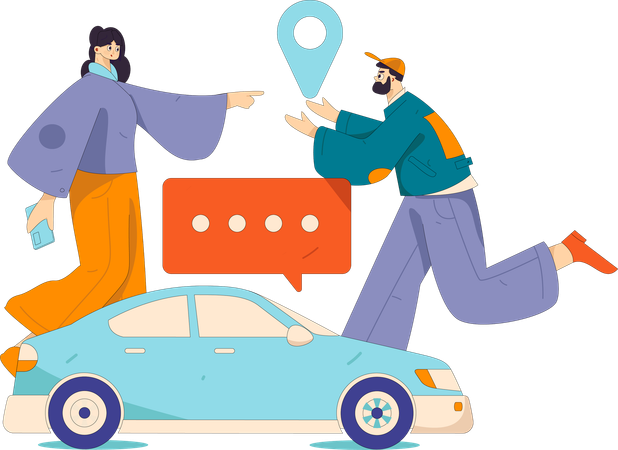 Un couple recherche l'emplacement d'un taxi  Illustration