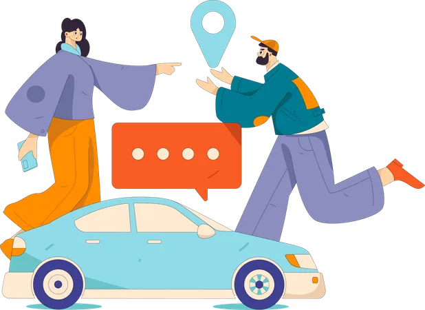 Un couple recherche l'emplacement d'un taxi  Illustration