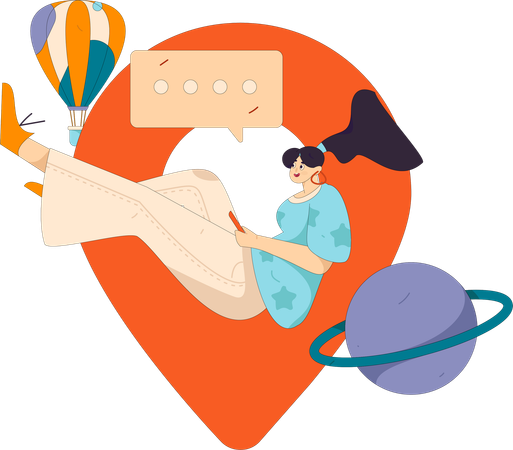 Femme recherche une destination de voyage  Illustration