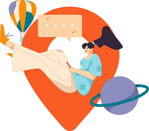 Femme recherche une destination de voyage  Illustration