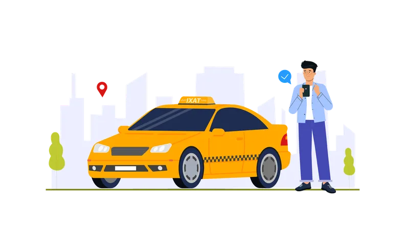 Homme trouvant un taxi en ligne  Illustration