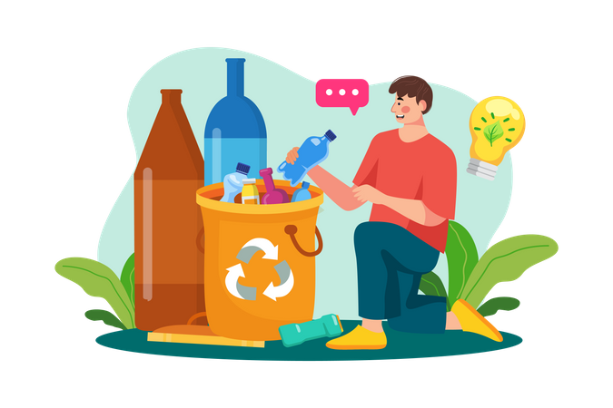 Reciclaje de residuos de botellas  Ilustración