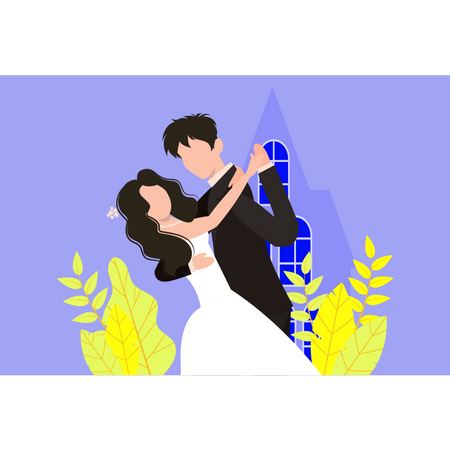 Recién casados bailando en pareja de novios  Ilustración