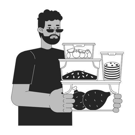 Homem com recipiente de refeição  Ilustração
