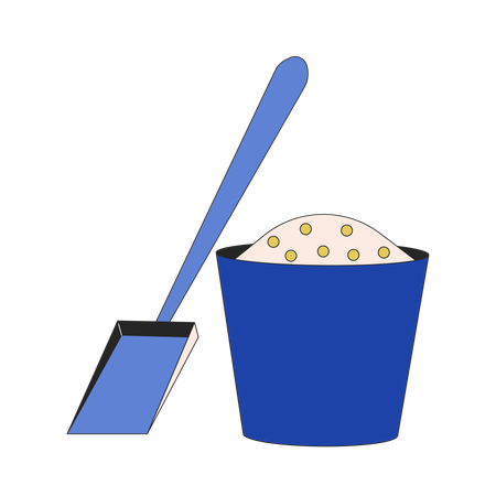 Recipiente de mezcla de arena salada con pala.  Ilustración