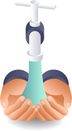 Recoger agua del grifo a mano  Ilustración