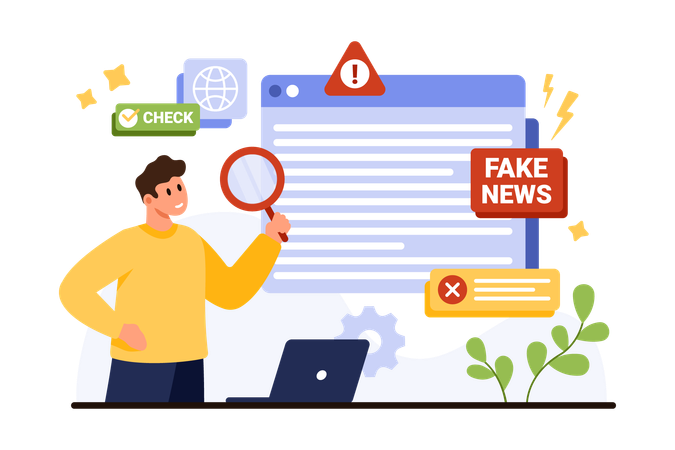 ソーシャルメディアからフェイクニュースを見分ける  イラスト