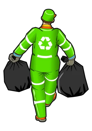 Recolector de basura con bolsas de basura  Ilustración