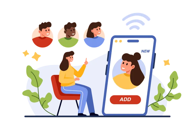 Referral Program Tiny Woman Sitting Near Big Mobile Phone To Increase Interaction Advertising Influencers Offer Message For Girl To Follow And Join Group Of Customers Cartoon Vector Illustration Illustration