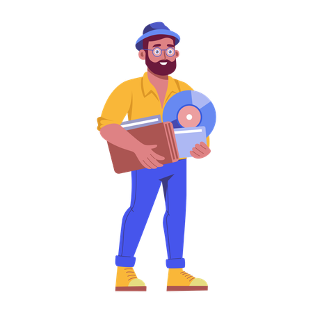 Record collector collects old data  Illustration