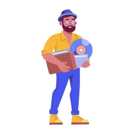 Record collector collects old data  Illustration
