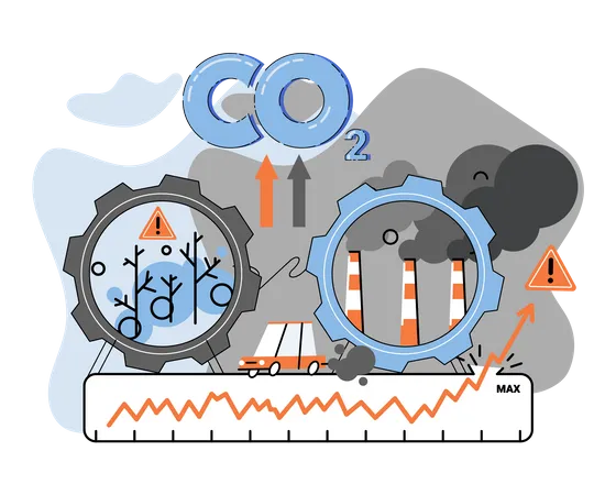 Record High Levels Carbon Dioxide CO 2 Atmosphere Industrial Emissions Affect Changes In Carbon Dioxide Concentration Causes Of Climate Change On Planet Problems Of Environment And Ecology Metaphor Illustration
