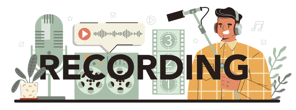 Recording Typographic Header Music Production Industry Sound Engineering With A Studio Equipment Soundtrack Creator Or Recorder Vector Illustration In Cartoon Style Illustration