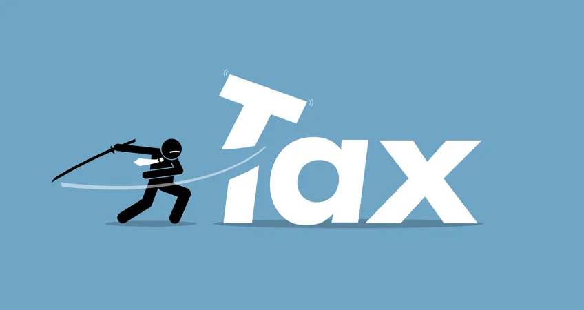 Recorte De Impuestos Por Parte Del Empresario Las Ilustraciones Vectoriales Representan La Reduccion Y Reduccion De Impuestos Ilustración