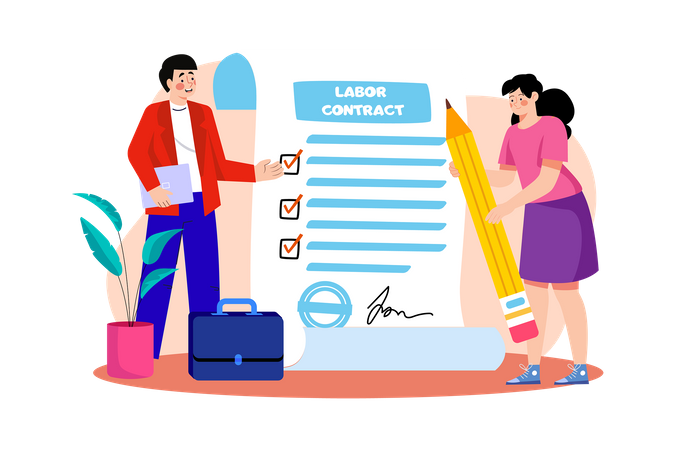 Recruiters sign employment contracts with selected candidates Illustration