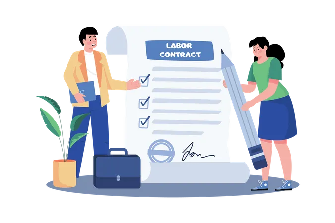 Recruiters sign employment contracts with selected candidates Illustration