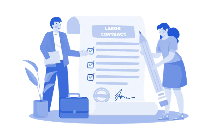 Recruiters sign employment contracts with selected candidates  Illustration