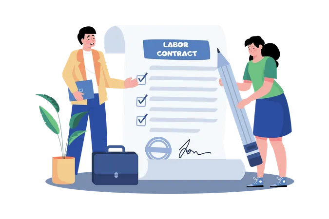 Recruiters sign employment contracts with selected candidates  Illustration