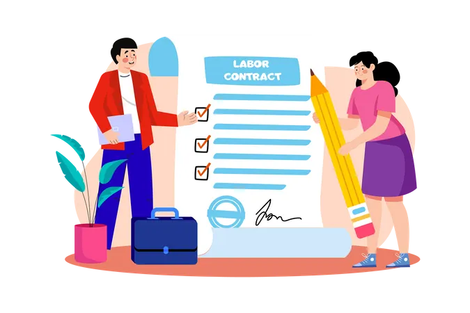 Recruiters sign employment contracts with selected candidates  Illustration