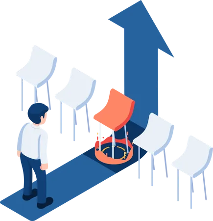 Flat 3 D Isometric Businessman With Chosen Chair With Rising Arrow Recruitment And Job Promotion Concept Illustration