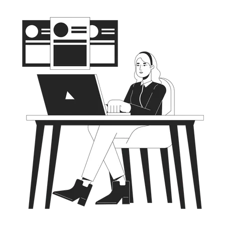 Recruitment Headhunting Black And White 2 D Illustration Concept Caucasian Female Hiring Manager Reviewing Cv Cartoon Outline Character Isolated On White Recruiting Process Metaphor Monochrome Vector 일러스트레이션