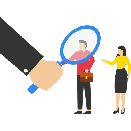 Recruitment Looking For The Best Candidates Or Jobs Head Hunting Selecting Talent For Job Vacancies Human Resources HR Boss Or Boss Using Magnifying Glass To Select People For Job Interview Illustration
