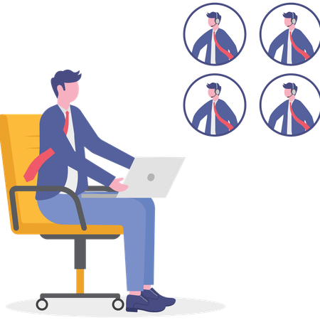 Recrutador conduzindo entrevistas virtuais para candidatos a empregos remotos  Ilustração