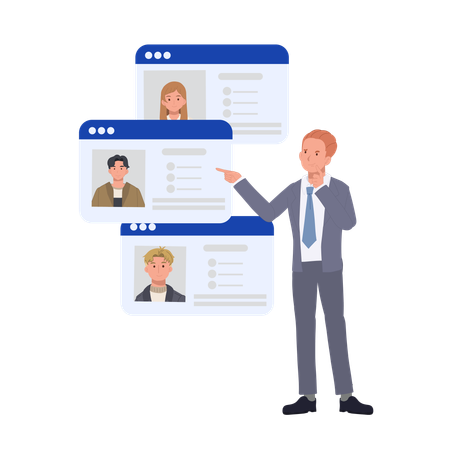 Recrutamento de Emprego e Seleção de Candidatos por meio de Candidaturas Online e Triagem de Emprego  Ilustração