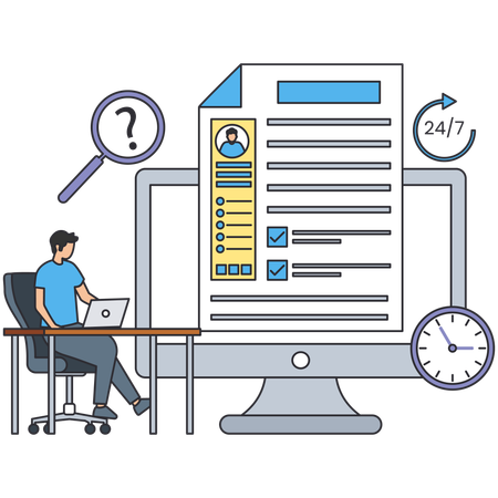 Recursos humanos de la empresa revisa el currículum del candidato  Ilustración