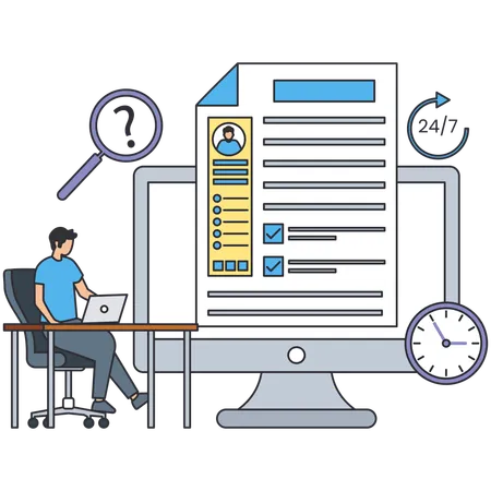 Recursos humanos de la empresa revisa el currículum del candidato  Ilustración