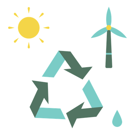 Recycle symbol with windmill and sun  일러스트레이션