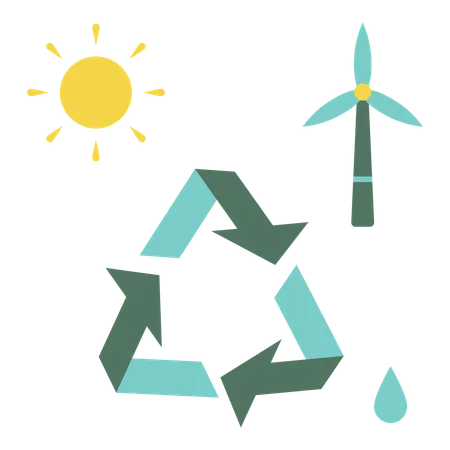 Recycle Symbol With Windmill And Sun Vector Illustration In Flat Style With Environment Theme Editable Vector Illustration Illustration