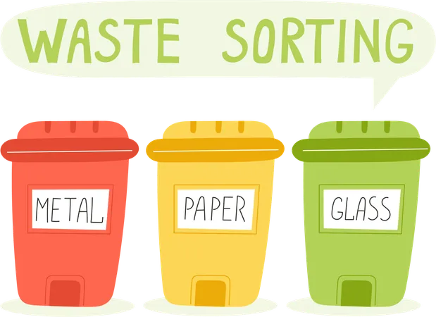 Recycling Bins with Waste Sorting Message  Illustration