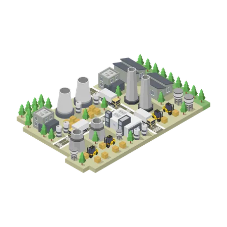 Recycling Of Garbage Factory  Illustration