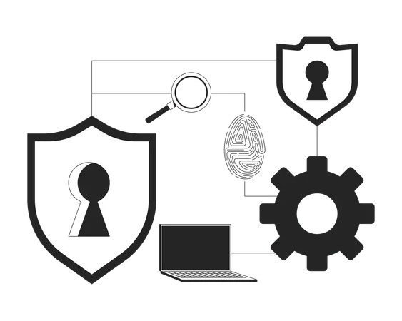 Red conectada de ciberseguridad  Ilustración