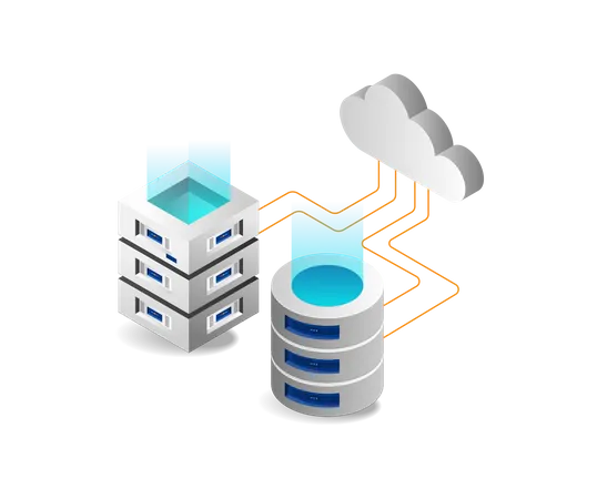 Red de almacenamiento de bases de datos y servidor en la nube  Ilustración