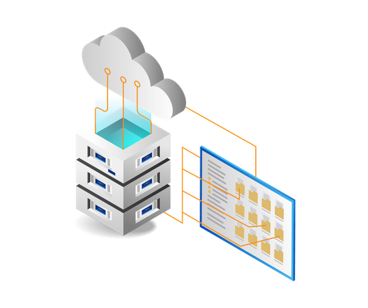Red de almacenamiento de datos en servidor en la nube  Ilustración